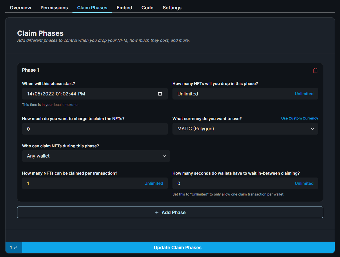 Configure Claim Phases