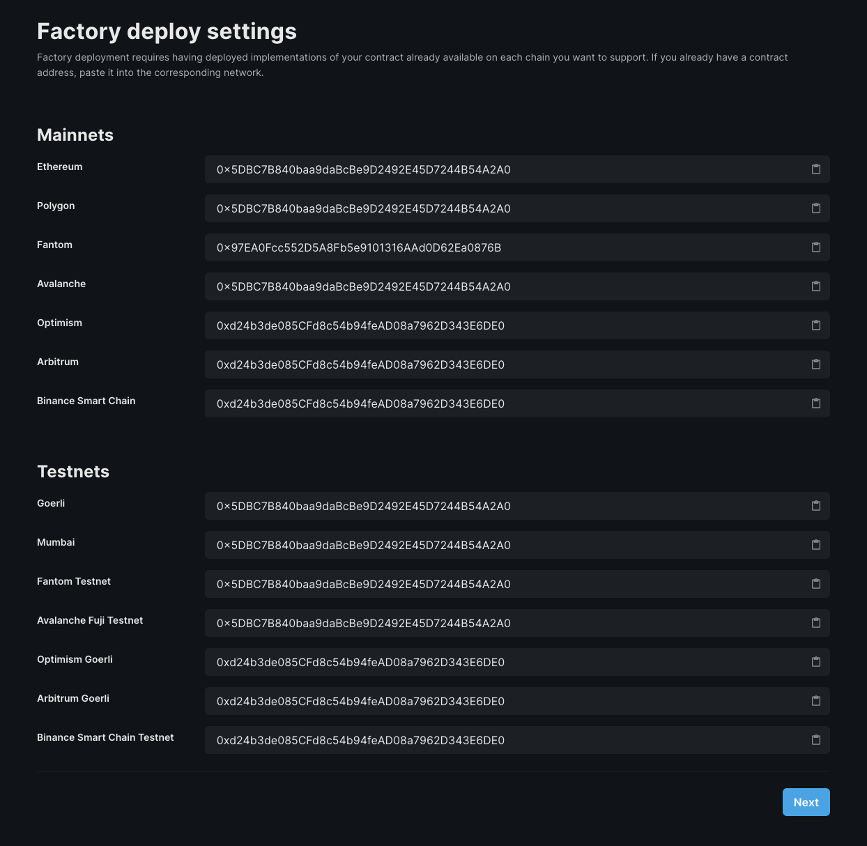 Factory Contract Address Form