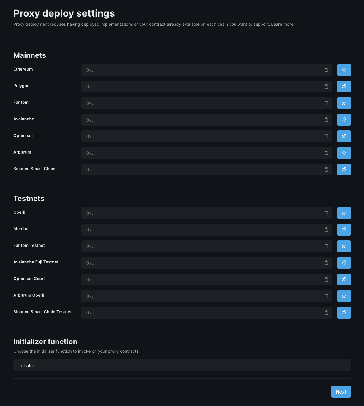 Proxy Contract Addresses Form